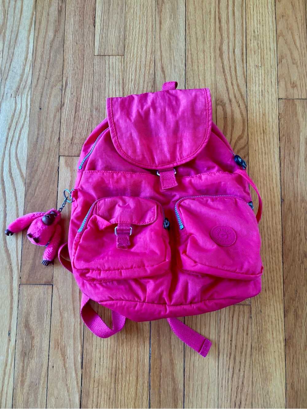 Kipling Hot Pink Kids Backpack with Plush Charm